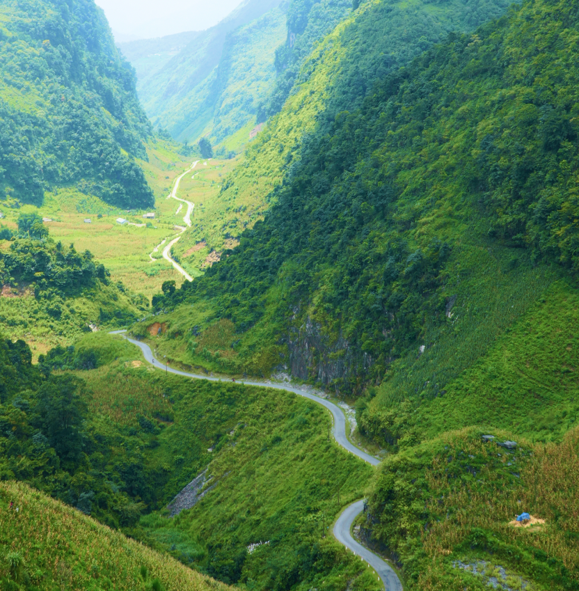 Winding road through Ha Giang mountains
